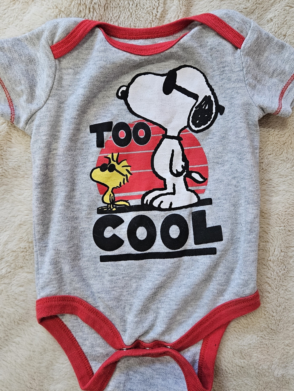 Too Cool Snoopy Grey & Red Baby One-Piece 0-3 Months